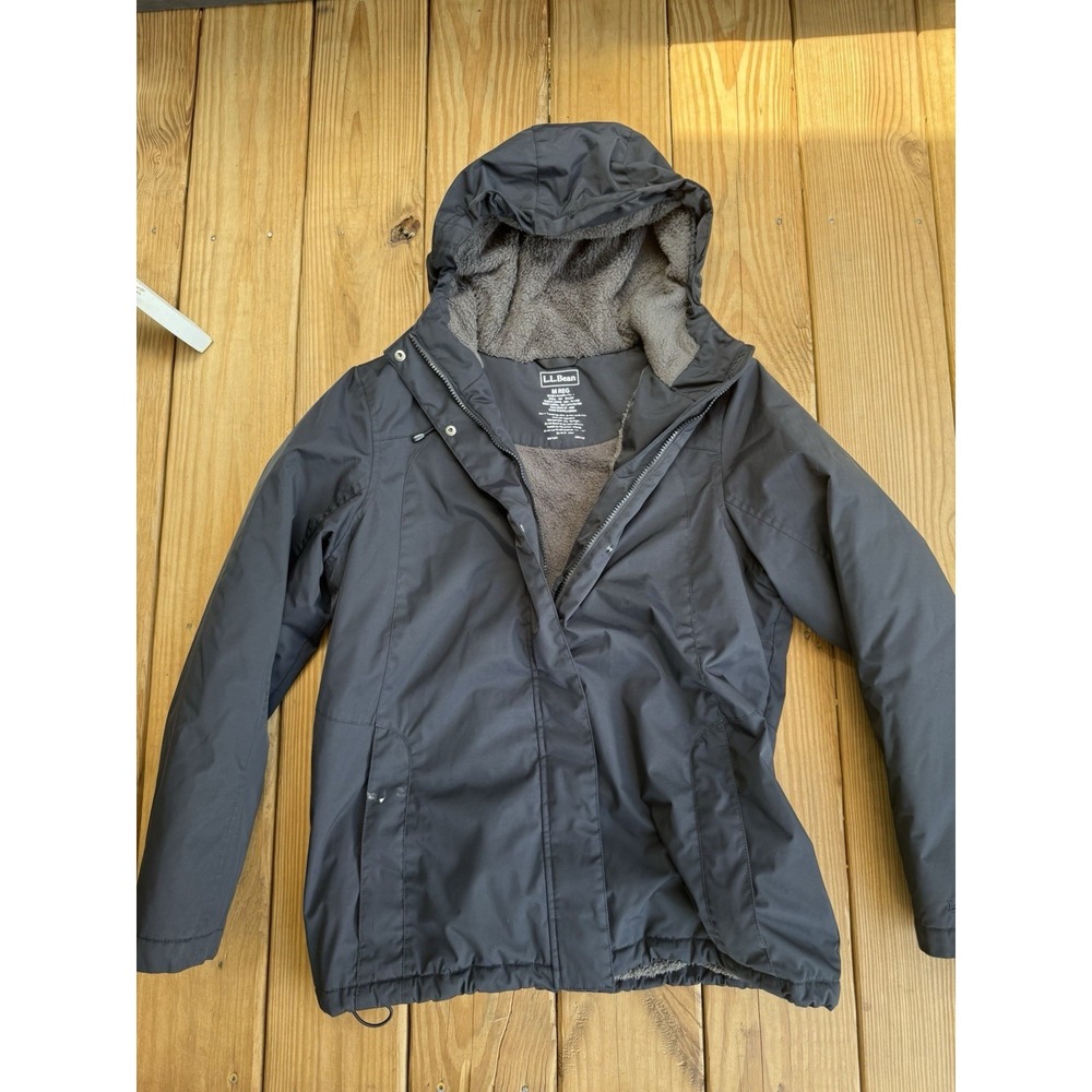 L.L.Bean Jacket Womens M Black Hooded Fleece Lined  Coat Winter Warmer